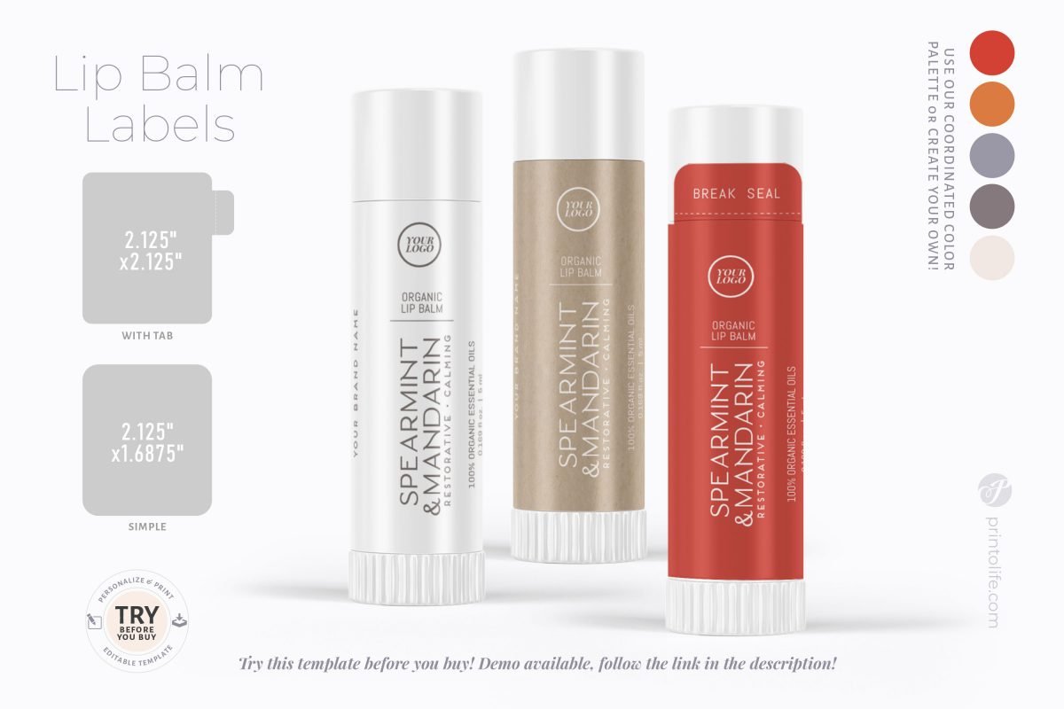 Lip Balm Label Template, Printable Lip Gloss Sticker with tab and no ...