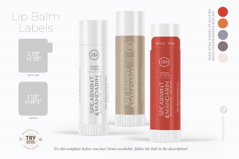 Lip Balm Label Template, Printable Lip Gloss Sticker with tab and no ...