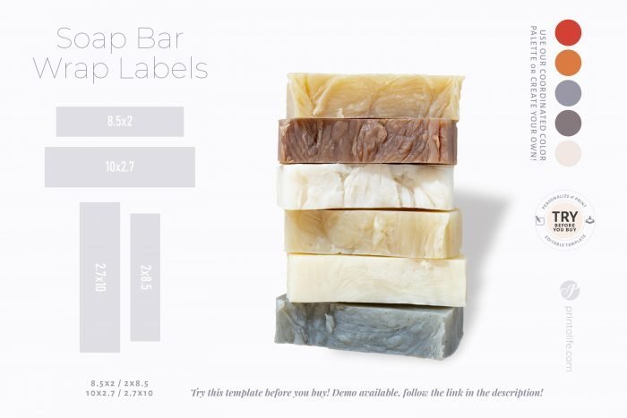 Soap Label Template, Printable Soap Wrapping Label, 4 Editable Soap Bands, Apothecary Style 1