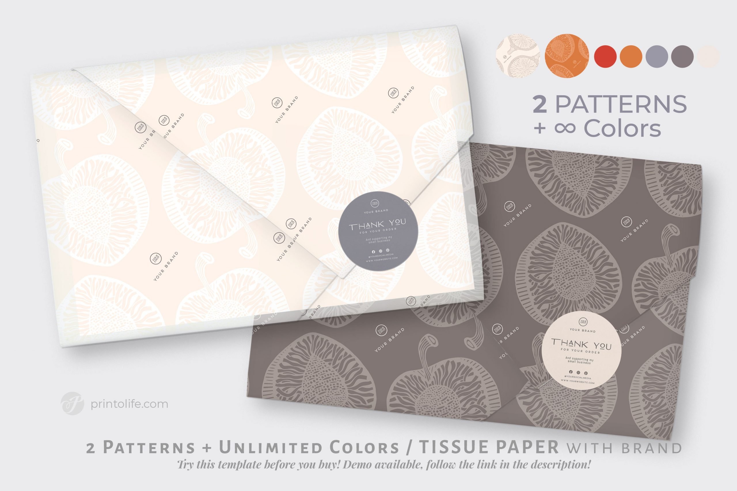 Tissue Paper Template with Logo, 2 Wrapping Papers and Thank You Sticker,  Apothecary Style - Printolife