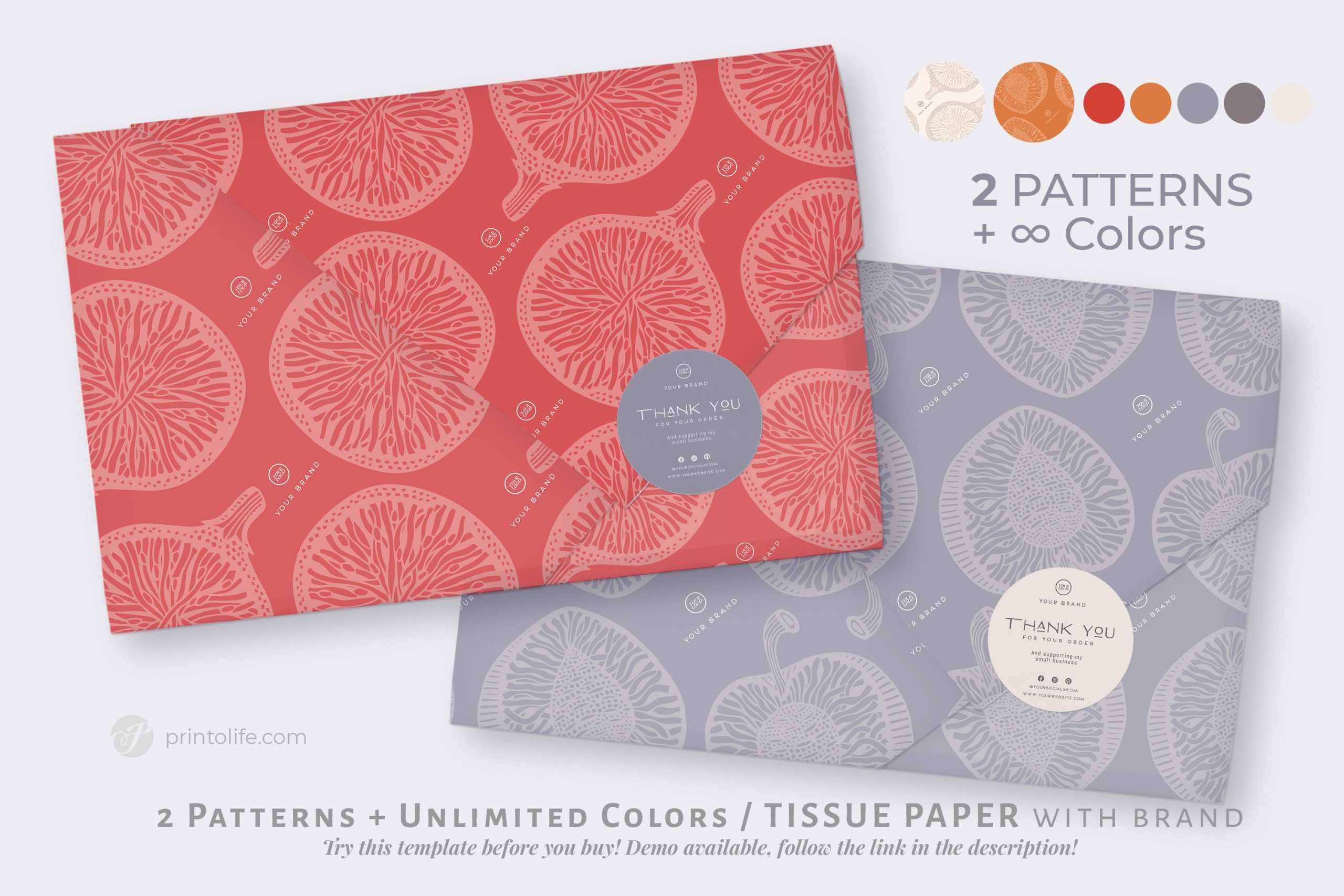 Tissue Paper Template with Logo, 2 Wrapping Papers and Thank You Sticker,  Apothecary Style - Printolife